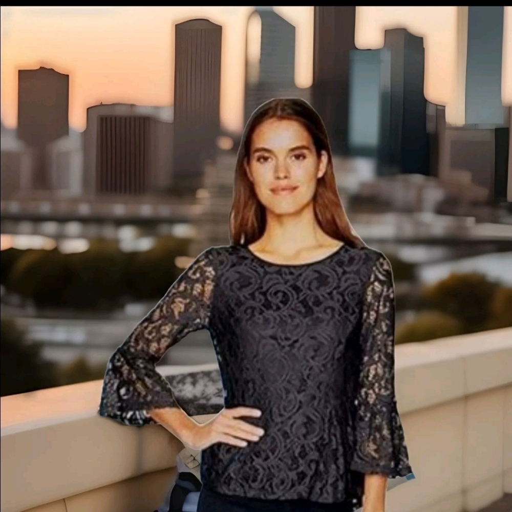 John Paul Richard Black lace blouse size XS lined  *